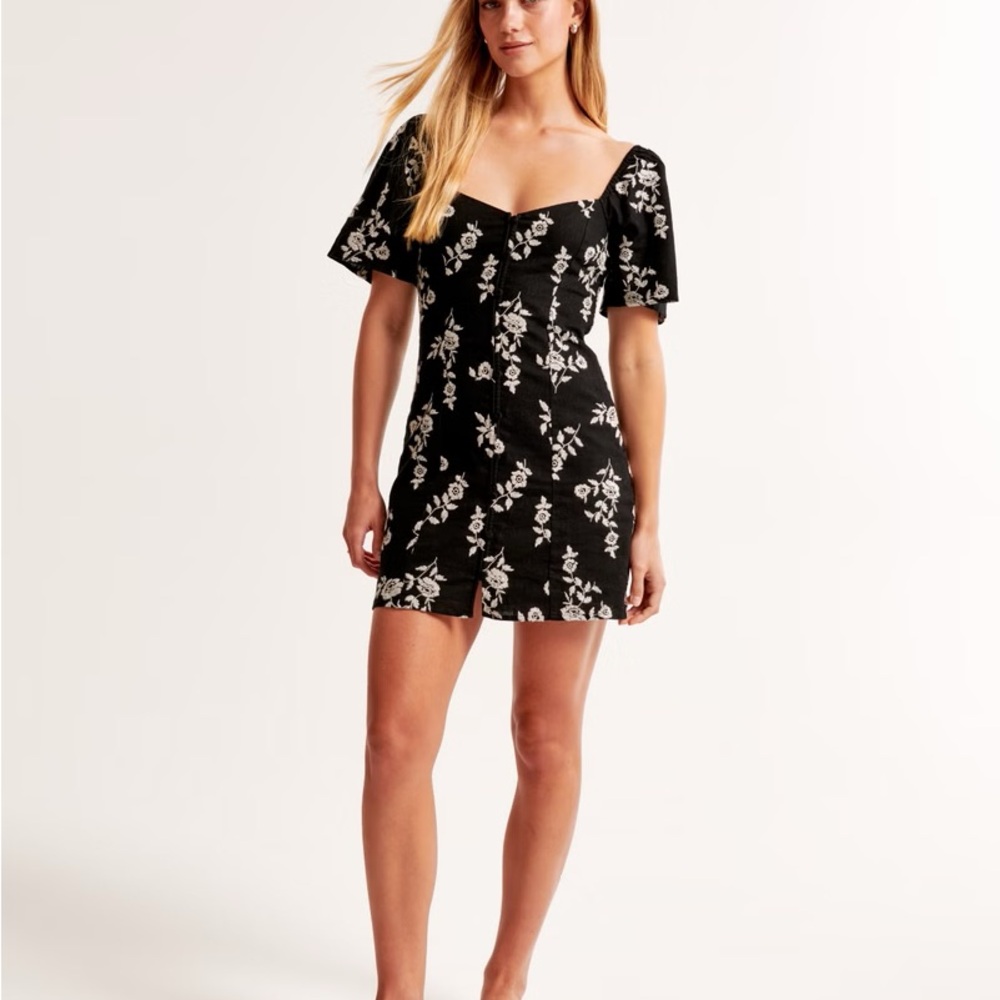 Linen-Blend Button-Through Mini Dress